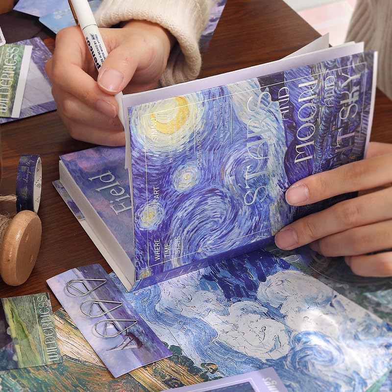 WEMOL Vintage Journal Scrapbook Pack Kit for Art Journaling Bullet, Planners DIY Paper Stickers, Craft Kits Notebook, Collage Album Aesthetic Sticker (Blue Starry Night) - Image 2