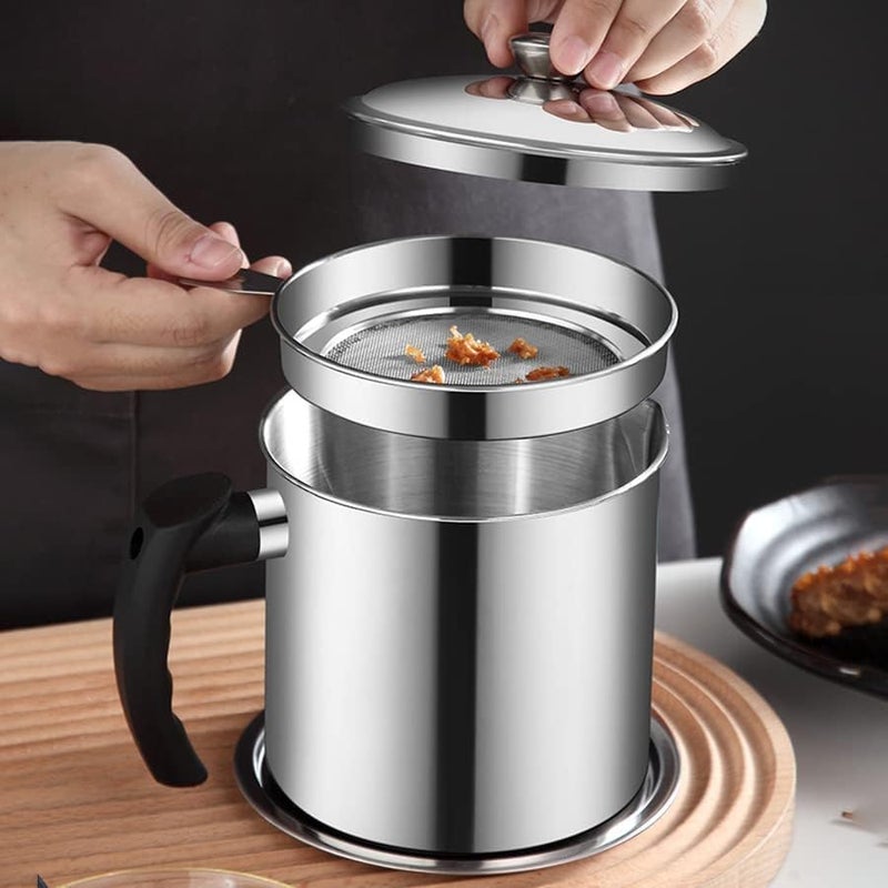 BLISS START Oil Strainer Pot Stainless Steel Household Oil Pot with Lid Cooking Oil Fat Separator for Filter Oil Storage Jar Strainer Oil Filter Reuse Oil Storage Can Container Pack of 1 - Image 5