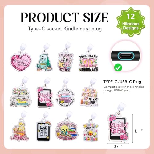 Vozekrod 11PCS Charms for EReader Type C Dust Plug Accessories for Kindle Tablets Cute Acrylic Port Protectors Gift for Book Lovers Students Teachers Friends - Image 3