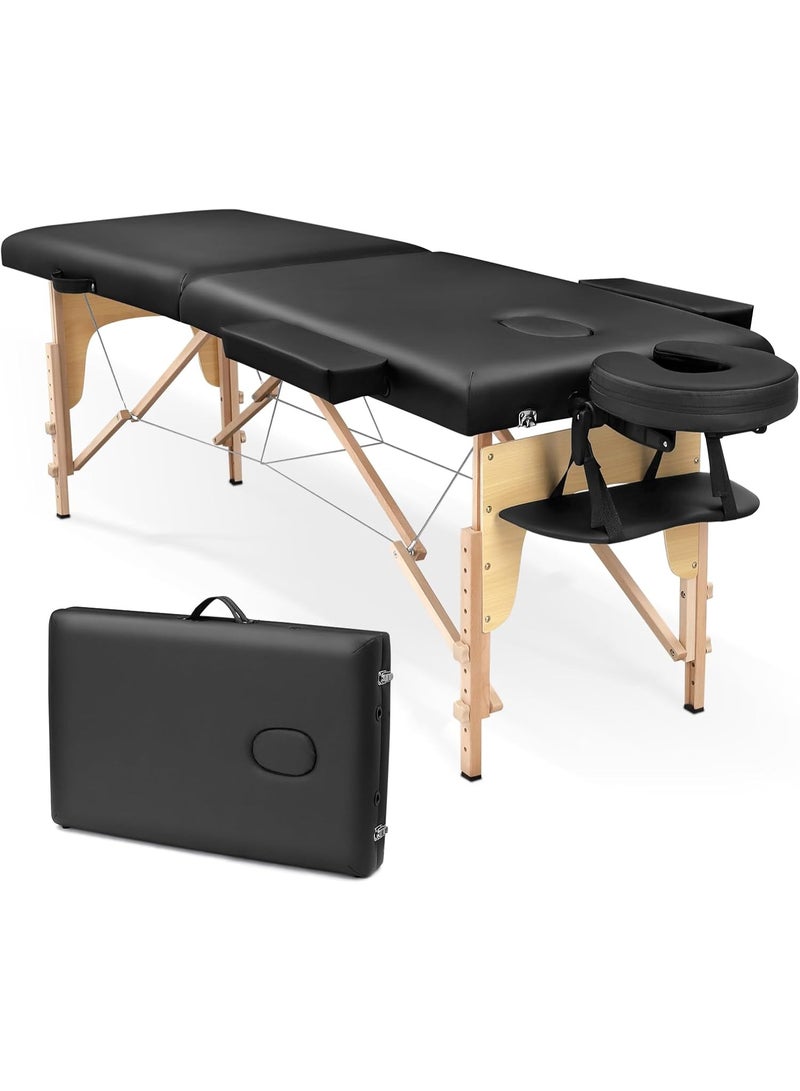 Folding massage table – Two-part wooden portable massage bed for physiotherapy and tattooing - Image 1