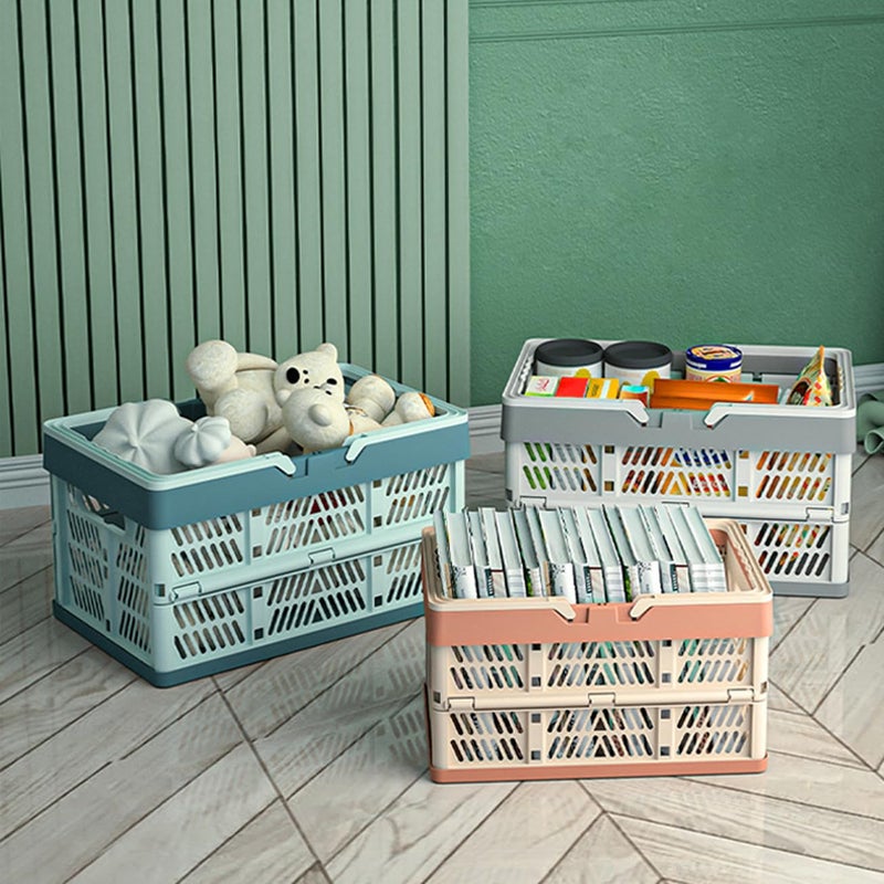 VIGAER 20L Plastic Collapsible Storage Crate - Foldable Handle Crate Storage Basket Bin - White & Gray M - Image 5