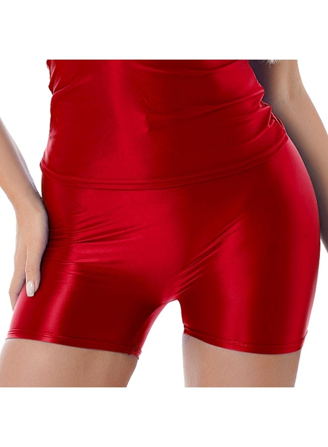 Women's Glossy Mid Waist Shorts Elastic Waistband Swimming Short Leggings Yoga Sportswear Swimwear 