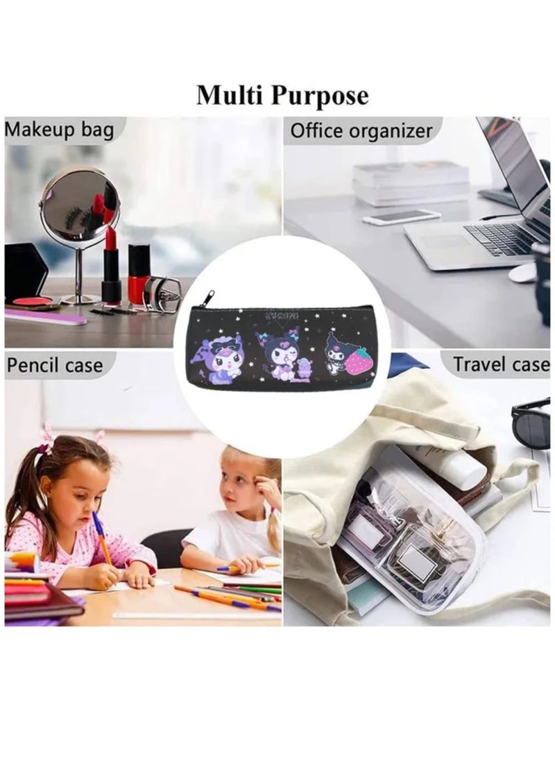 3 Pcs Black Kuromi Pencil Case for Girls, Cute Kuromi Pencil Bag Stationary School Supplies Anime Figures Pencil Case with Smooth Zip PU Storage Pouch Make Up Cosmetic Bag Cute Pencil Case - Image 2