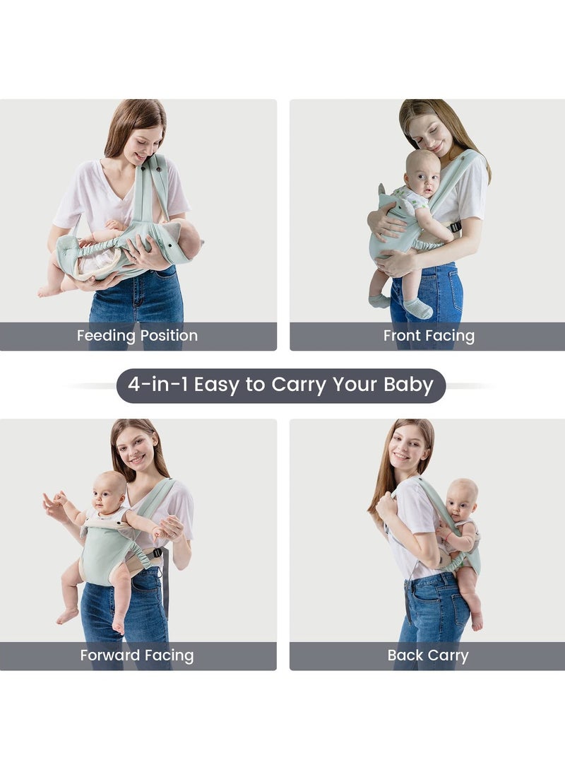 Bebiland Baby Carrier Newborn to Toddler with Pocket, 4-in-1 Easy to Wear Ergonomic Adjustable Breathable Carrier Slings, Perfect for Baby Infants up to 15kg Toddlers, Green  - Image 3