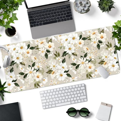 Mechanical Cattle Daisy Floral Daisies Large Mouse Pad Watercolor Flowers Desk Mat Washable Mousepad LYC Cloth Stitched Edges Women Girls Gaming Mousepad Computer Pc Laptop Desk Mat 315 X 118 in - Image 3