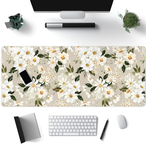 Mechanical Cattle Daisy Floral Daisies Large Mouse Pad Watercolor Flowers Desk Mat Washable Mousepad LYC Cloth Stitched Edges Women Girls Gaming Mousepad Computer Pc Laptop Desk Mat 315 X 118 in - Image 1