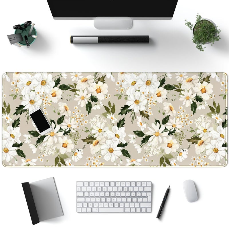 Mechanical Cattle Daisy Floral Daisies Large Mouse Pad Watercolor Flowers Desk Mat Washable Mousepad LYC Cloth Stitched Edges Women Girls Gaming Mousepad Computer Pc Laptop Desk Mat 315 X 118 in - Image 2