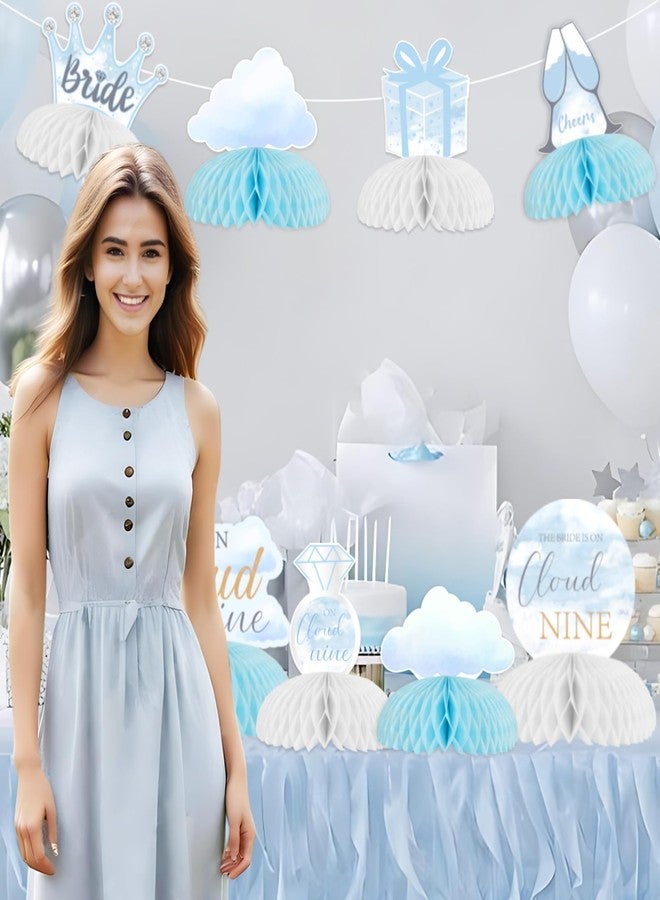 Blisstock On Cloud Nine Bridal Shower Honeycomb Centerpieces On Cloud 9 Bachelorette Party Table Decorations Blue Theme Crown Diamonds 3D Table Decor for Girls Engagement Wedding Receptions Party Supplies - Image 3