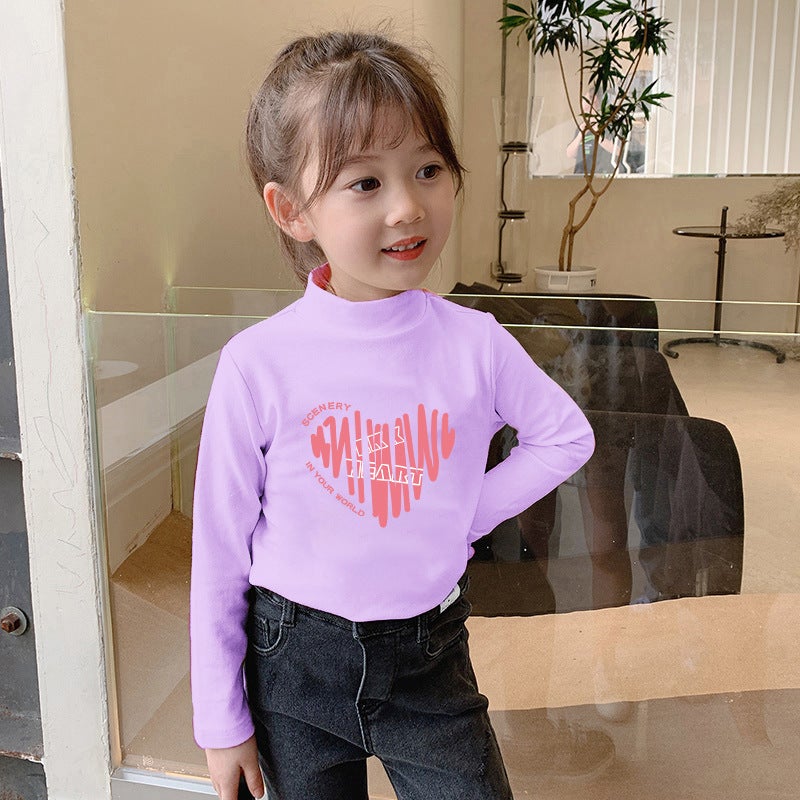 Children'S Base Shirt Half-High Collar Girl'S White Baby'S Long-Sleeved T-Shirt De-Velvet Base T-Shirt - Image 1