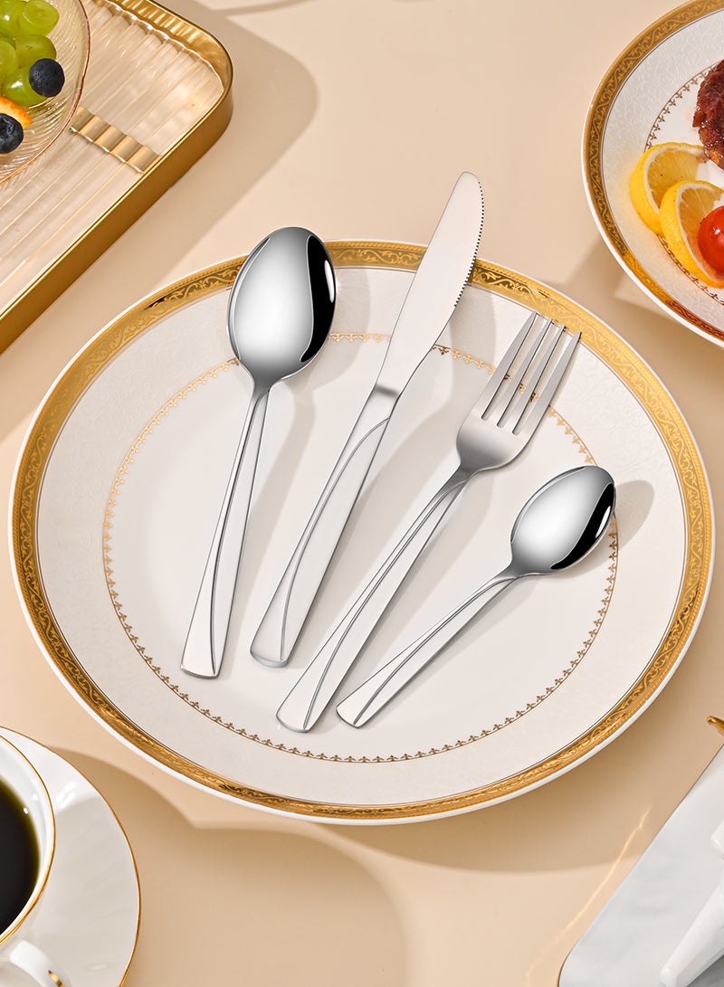 صن هوم مجموعة أدوات مائدة من الفولاذ المقاوم للصدأ من SUNHOME مكونة من 24 قطعة، مجموعة أدوات مطبخ غربية مناسبة للمنزل والمطبخ والمطعم والفندق والحفلات وتناول الطعام والنزهات، عبوة رائعة هدية فضية - Image 3