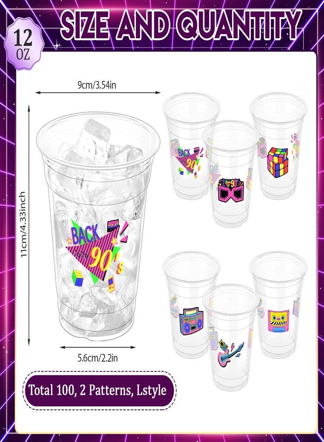 ZCPTZ 100 Pcs 90's Party Plastic Cups 12 oz Back to the 90s Disposable Clear Cups Disco 90's Party Supplies Cup for Retro Party Decorations 90s Theme Party Decorations Cup - Image 2