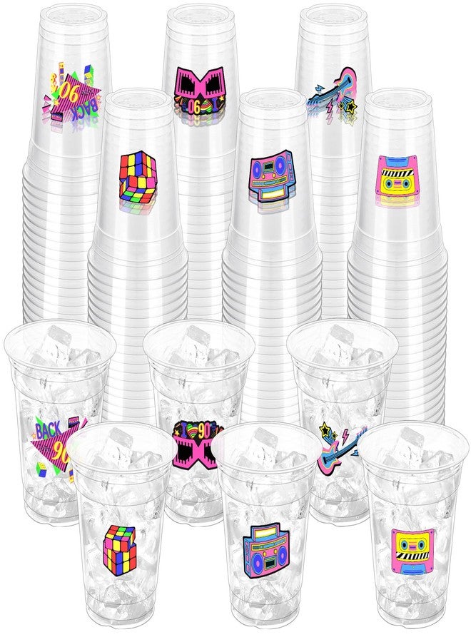 ZCPTZ 100 Pcs 90's Party Plastic Cups 12 oz Back to the 90s Disposable Clear Cups Disco 90's Party Supplies Cup for Retro Party Decorations 90s Theme Party Decorations Cup - Image 1