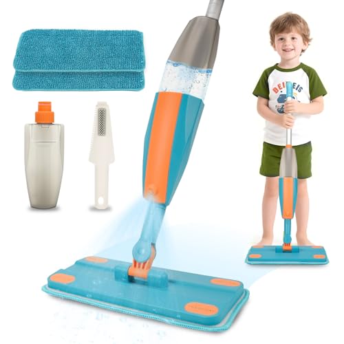 BAYMI Kids Spray Mop - Real Working Toddler Cleaning Toy Set with Water Sprayer & 2 Washable Pads - Montessori Mini Mop & Sweeper - Interactive Learning Toys for Kids Ages 3+ - Image 1