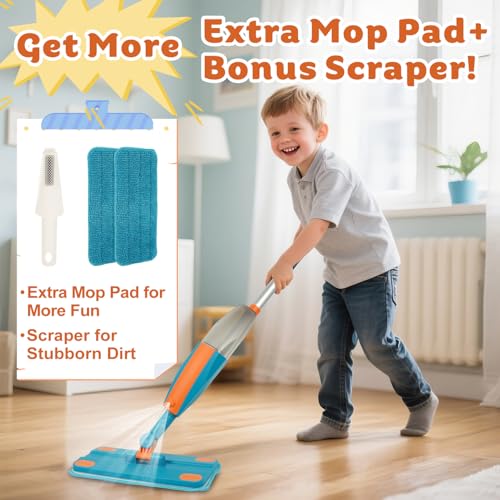 BAYMI Kids Spray Mop - Real Working Toddler Cleaning Toy Set with Water Sprayer & 2 Washable Pads - Montessori Mini Mop & Sweeper - Interactive Learning Toys for Kids Ages 3+ - Image 4