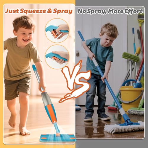 BAYMI Kids Spray Mop - Real Working Toddler Cleaning Toy Set with Water Sprayer & 2 Washable Pads - Montessori Mini Mop & Sweeper - Interactive Learning Toys for Kids Ages 3+ - Image 2