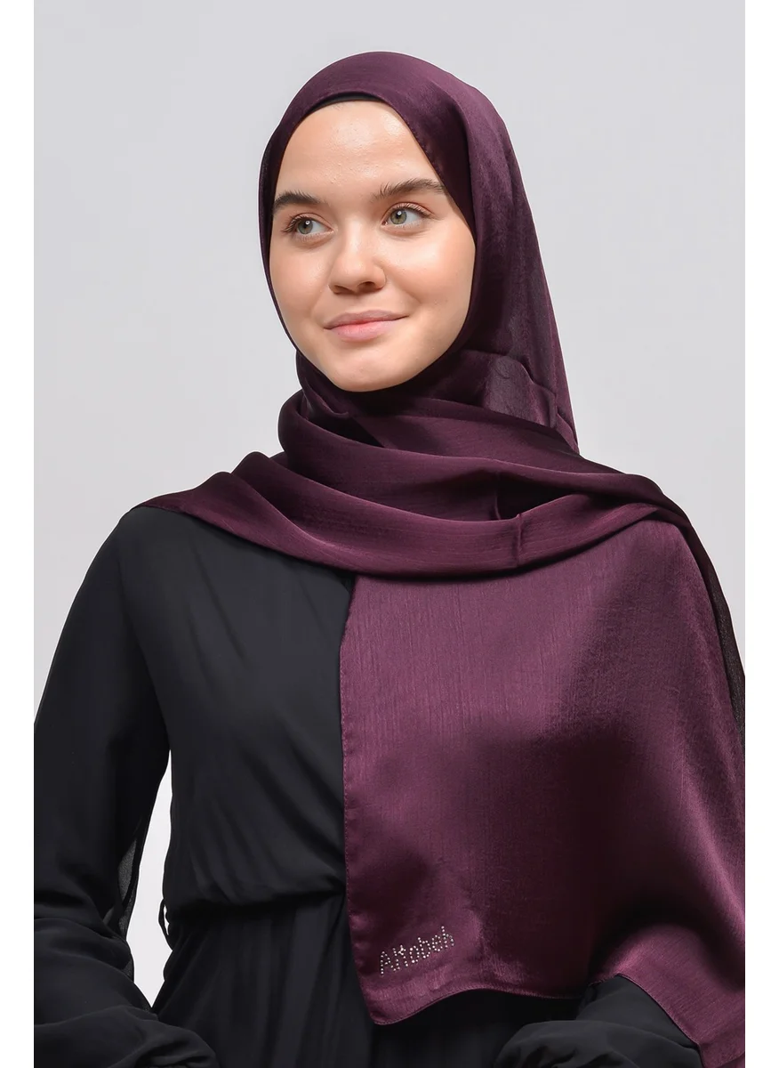 Altobeh Janjan Shiny Satin Textured Hijab Evening Dress Chiffon Shawl-Plum