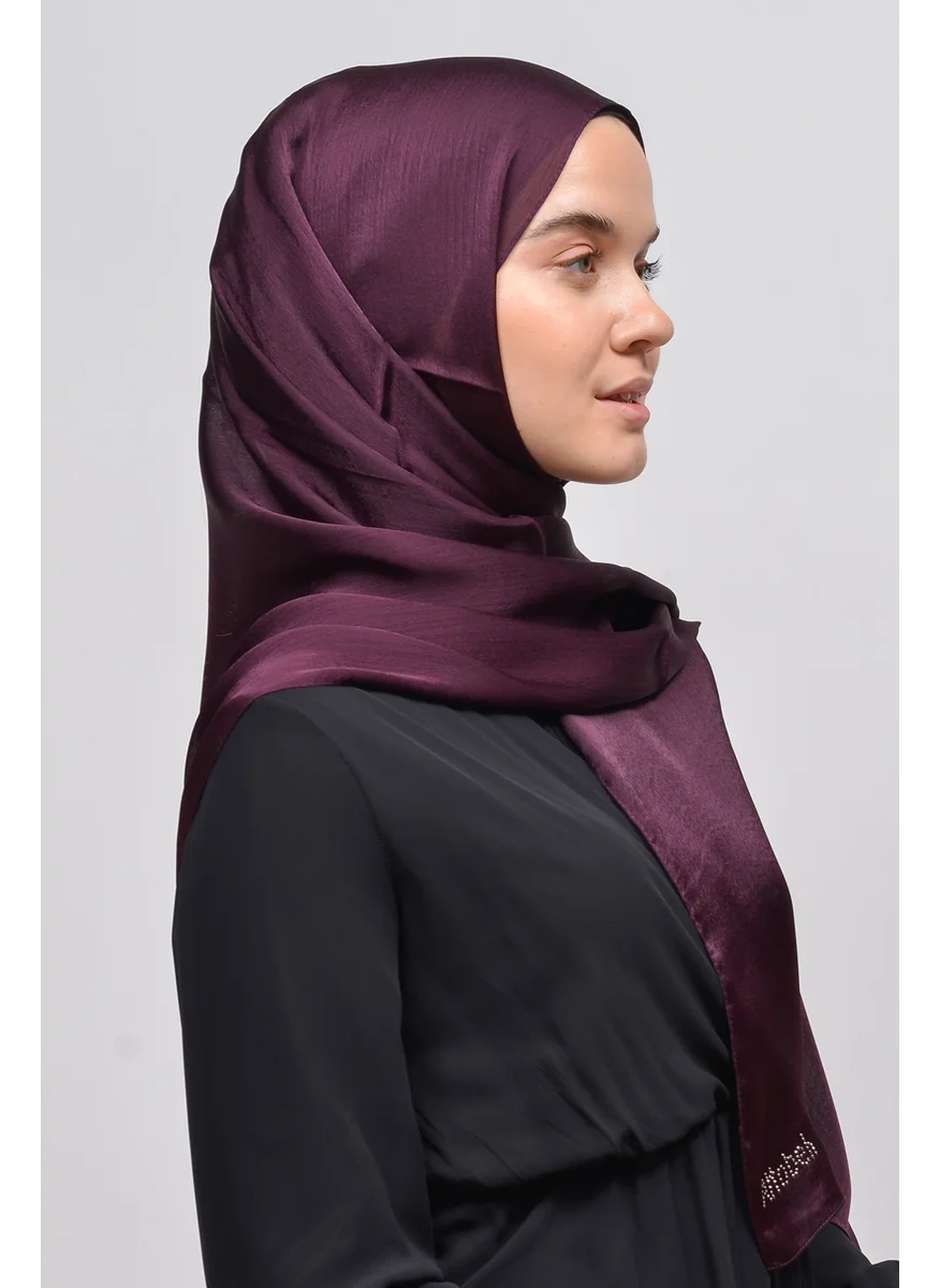 Altobeh Janjan Shiny Satin Textured Hijab Evening Dress Chiffon Shawl-Plum