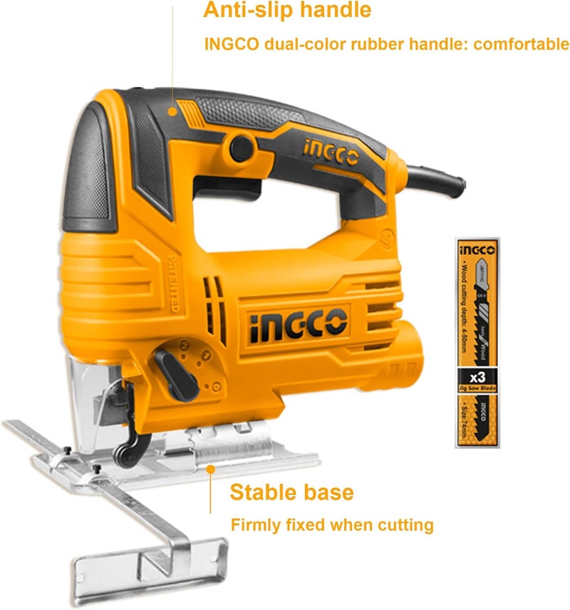 INGCO 570W Compact Electric Jig Saw With 3 Jig Saw Blades And 4 Step Pendulum Function, Yellow,Js57028 - Image 2