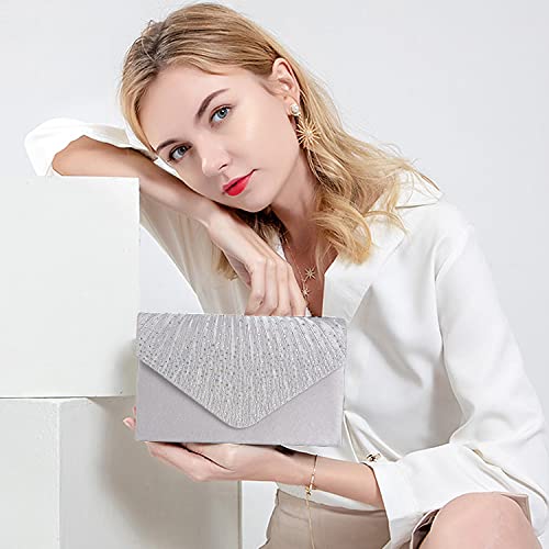 BBjinronjy Clutch Purse for Women Evening Bags for Women Formal Wedding Party Cocktail Prom Crossbody Purse Evening Handbags (Silver) - Image 5