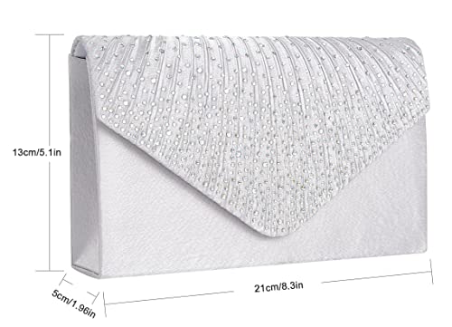 BBjinronjy Clutch Purse for Women Evening Bags for Women Formal Wedding Party Cocktail Prom Crossbody Purse Evening Handbags (Silver) - Image 3