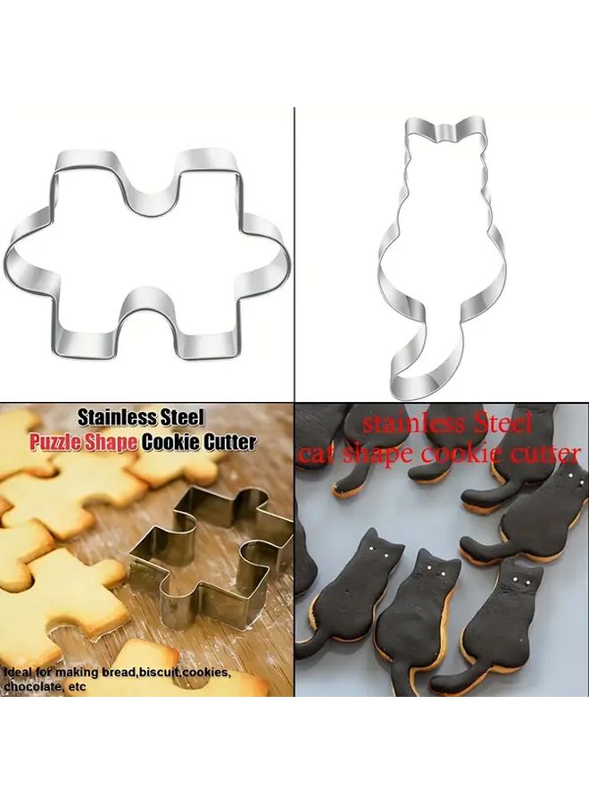 Stainless Steel Jigsaw Puzzle and Cat Cookie Cutter 2 Piece Set - Image 1