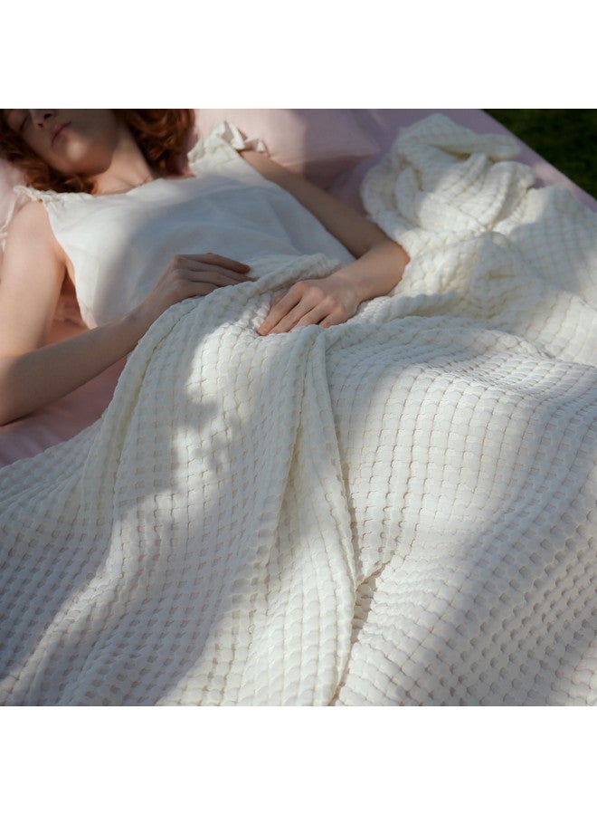 Bedsure Bedsure Cooling Cotton Waffle Oversized King Blanket - Lightweight Breathable Blankets Rayon Derived from Bamboo for Hot Sleepers, Luxury Throws for Bed and Sofa, Ivory, 120x96 Inches  - Image 2
