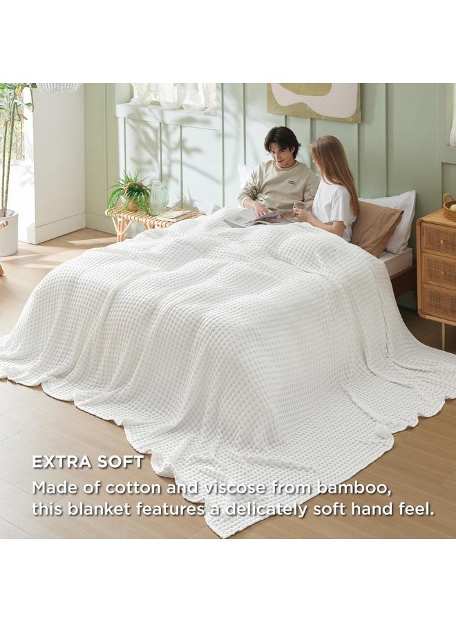 Bedsure Bedsure Cooling Cotton Waffle Oversized King Blanket - Lightweight Breathable Blankets Rayon Derived from Bamboo for Hot Sleepers, Luxury Throws for Bed and Sofa, Ivory, 120x96 Inches  - Image 3