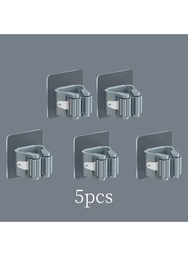 White 5pcs Multi Functional Mop Broom Holder Self Adhesive Wall Mount Tool Storage Clips - Image 3