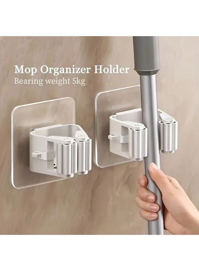 White 5pcs Multi Functional Mop Broom Holder Self Adhesive Wall Mount Tool Storage Clips - Image 2