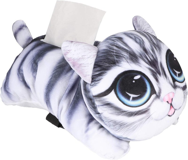3D Cat Dog Shaped Car Tissue Box Holder Plush Fabric 31x17x20cm - Soft Decorative Hanging Dispenser for Car Headrest or Home Use (Big-Eyed cat 6548) - Image 2