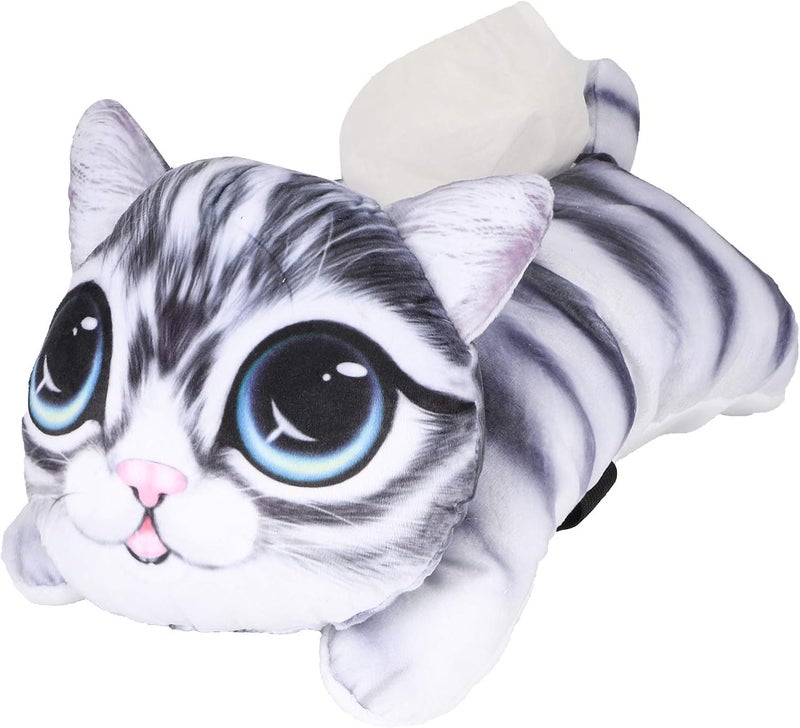3D Cat Dog Shaped Car Tissue Box Holder Plush Fabric 31x17x20cm - Soft Decorative Hanging Dispenser for Car Headrest or Home Use (Big-Eyed cat 6548) - Image 3