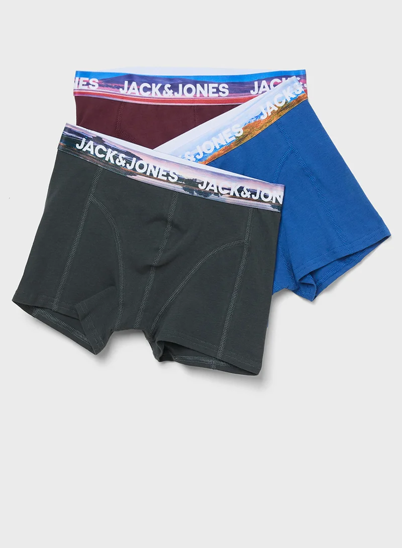 Jack & Jones Junior Youth 3 Pack Logo Waist  Boxers