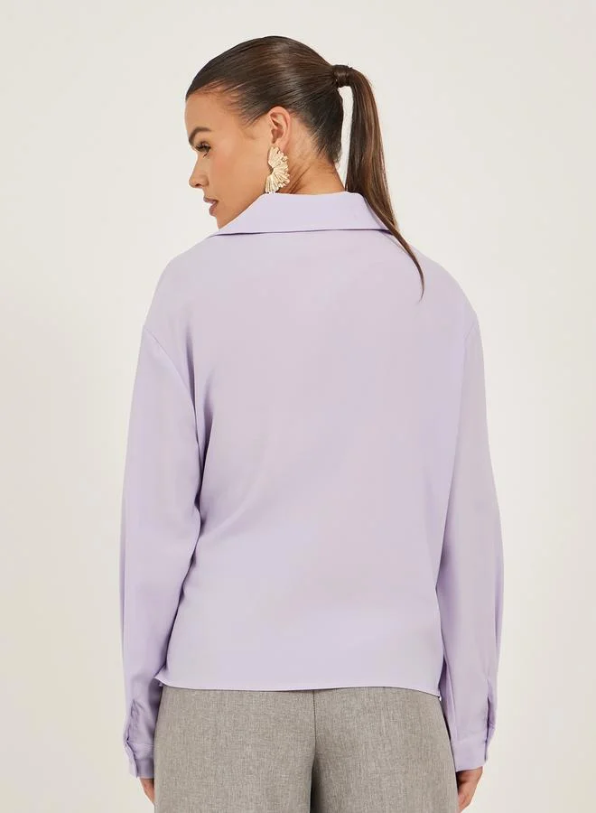 Take Two Solid Collared Wrap Look Top by Styli