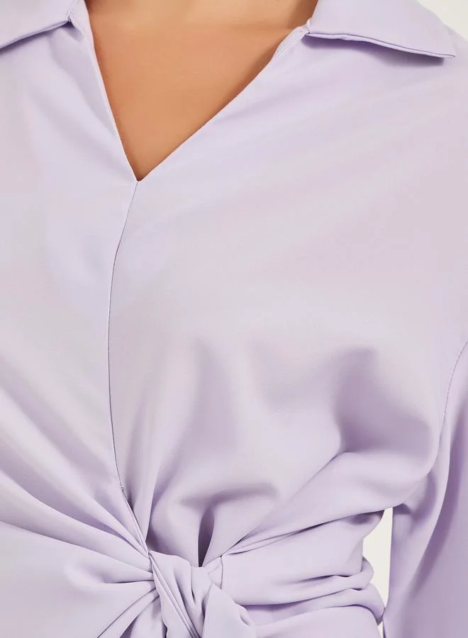 Take Two Solid Collared Wrap Look Top by Styli