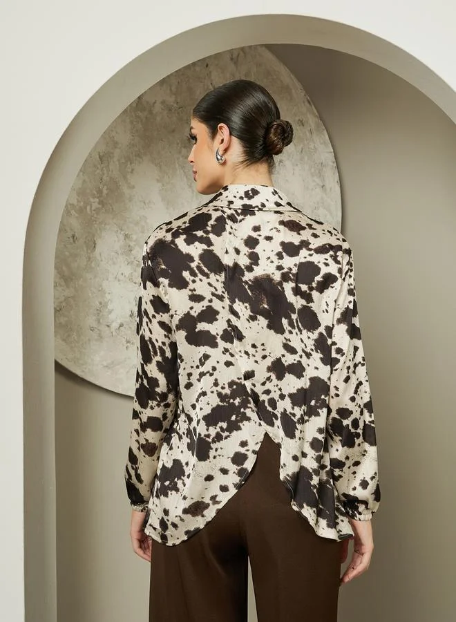 Styli All-Over Print Oversized Shirt with Overlap Detail