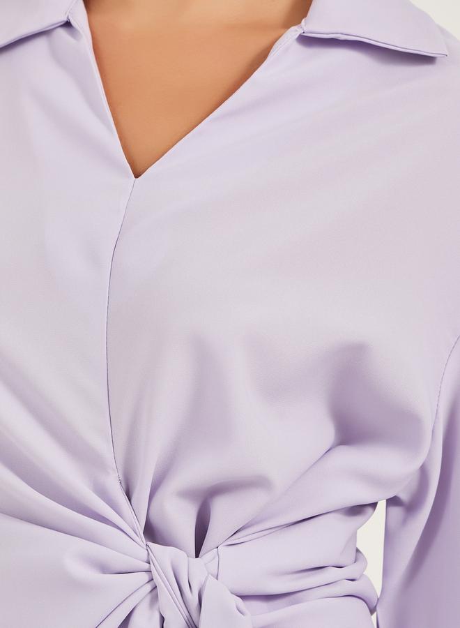 Take Two Solid Collared Wrap Look Top - Image 3