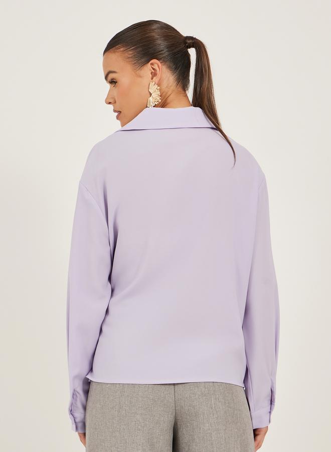 Take Two Solid Collared Wrap Look Top - Image 4