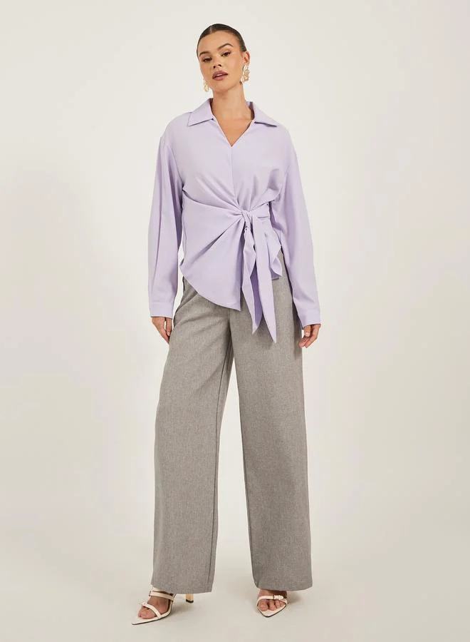 Take Two Solid Collared Wrap Look Top by Styli