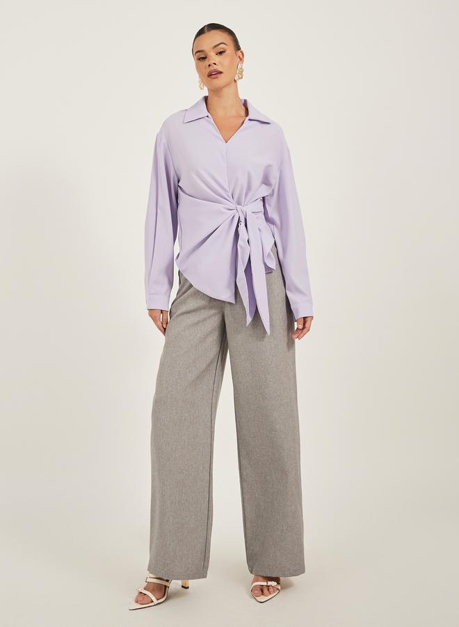 Take Two Solid Collared Wrap Look Top - Image 2
