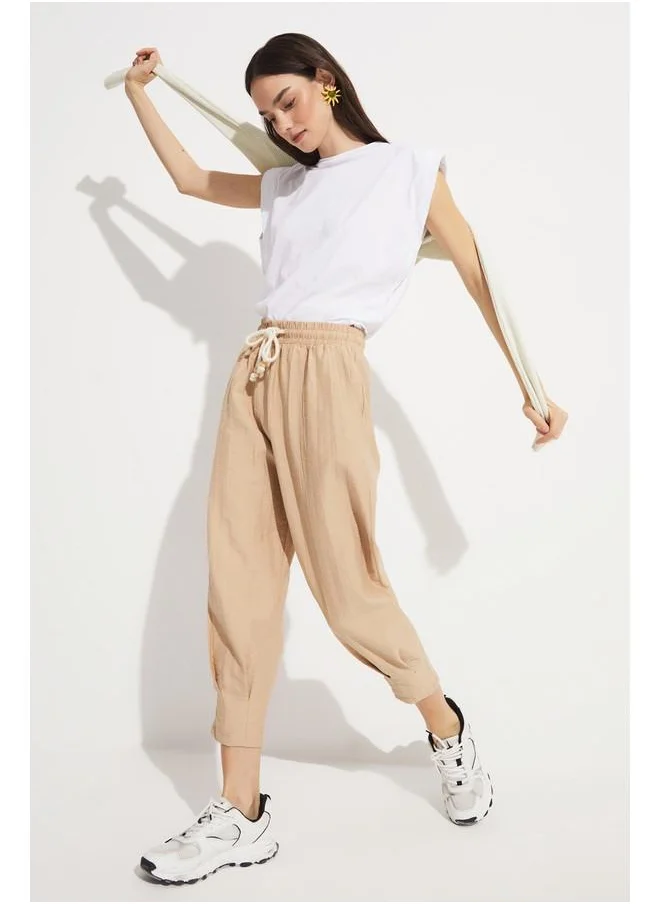 جون June Tie Detailed Trouser Beige