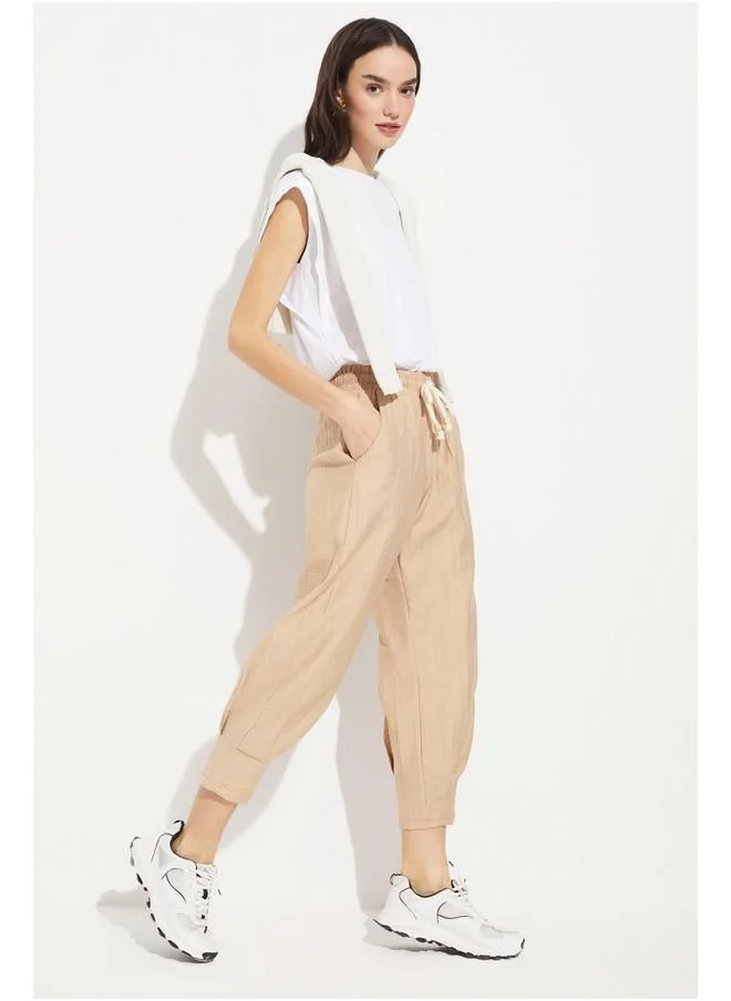 جون June Tie Detailed Trouser Beige