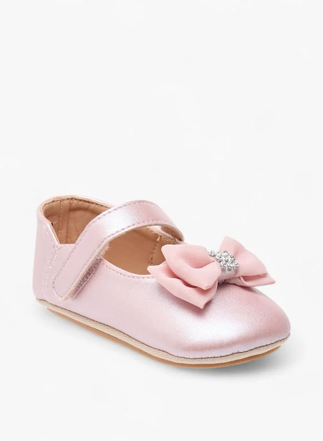 Barefeet Girls Embellished Bow Detail Booties with Hook and Loop Closure