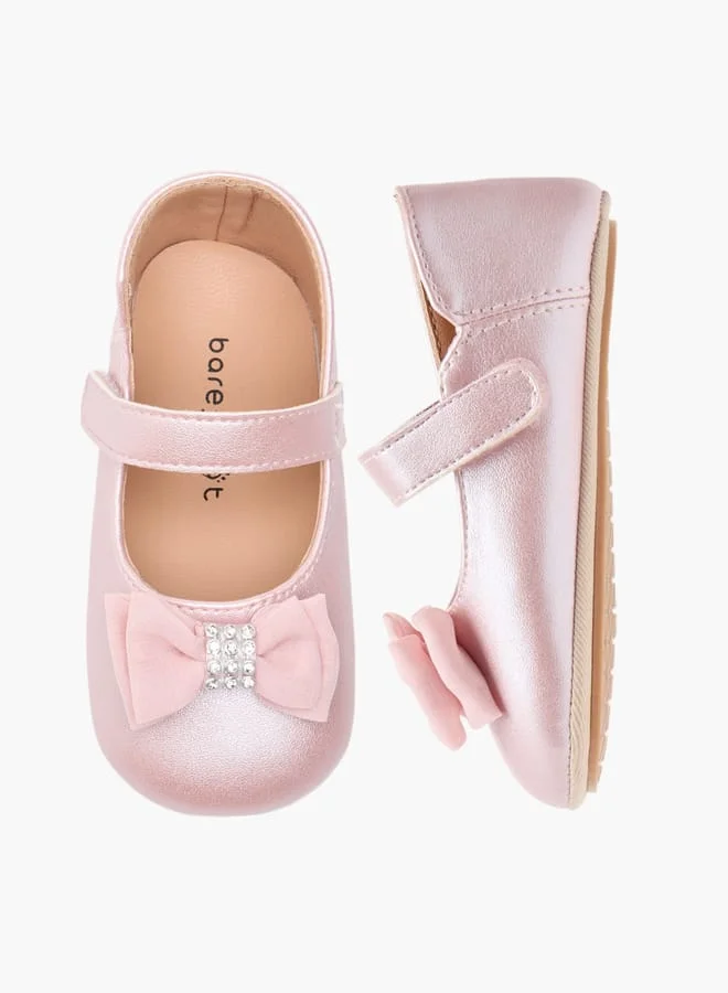 Barefeet Girls Embellished Bow Detail Booties with Hook and Loop Closure