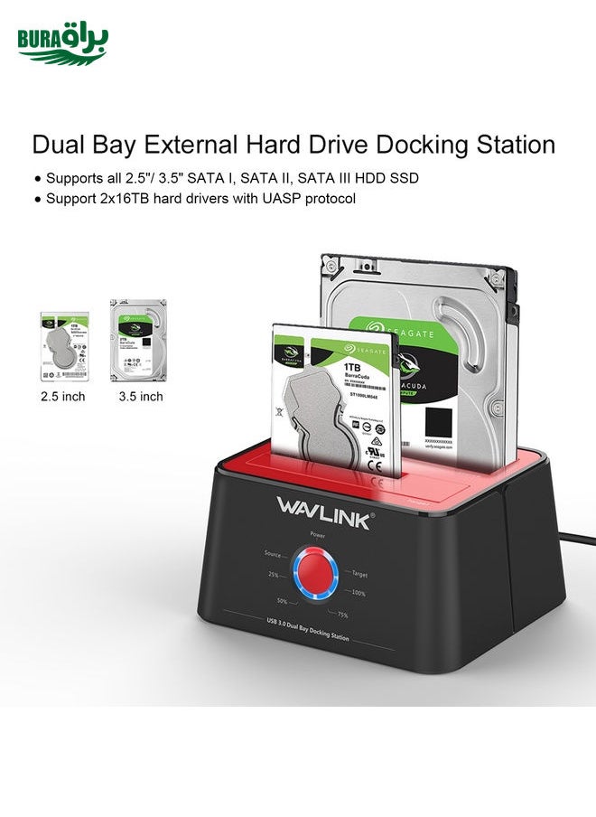 BURAQ - Wavlink ST334U SSD Dual Bay External Hard Drive Docking Station USB 3.0 to SATA I/II/III(US Plug) - Image 1