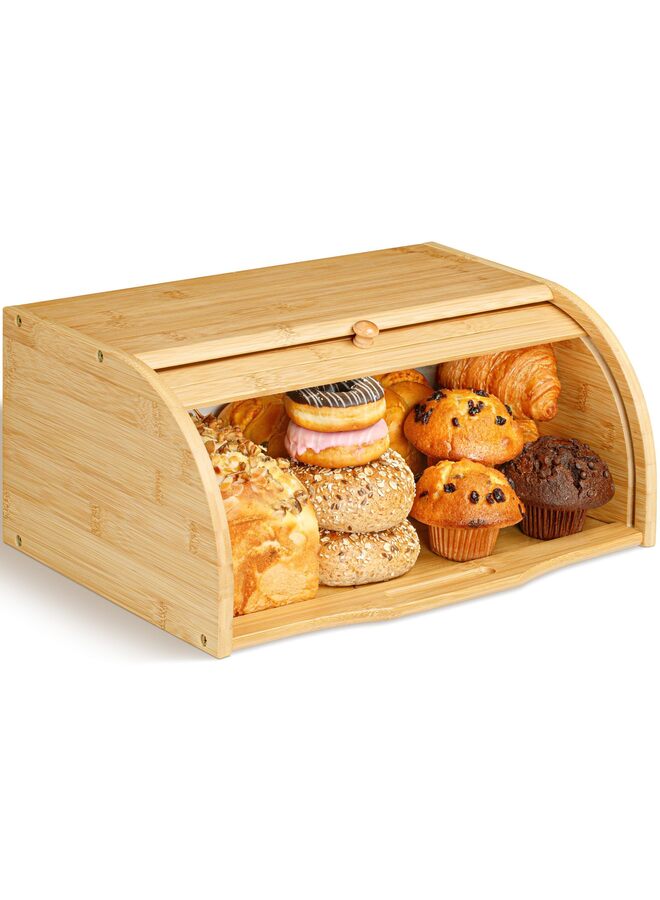 يُسلِّم صندوق خبز كبير الحجم مصنوع من الخيزران، يُستخدم في المطبخ لتخزين الطعام على سطح الطاولة. - Image 1