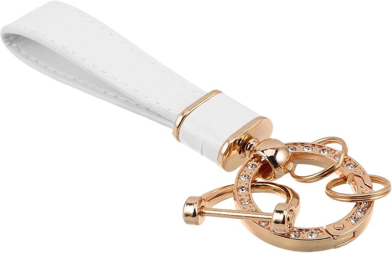Rhinestone Car Keychain Leather Key Fob Holder White Waist Hanging Keyring for Men and Women Car Keys Accessories - Image 1