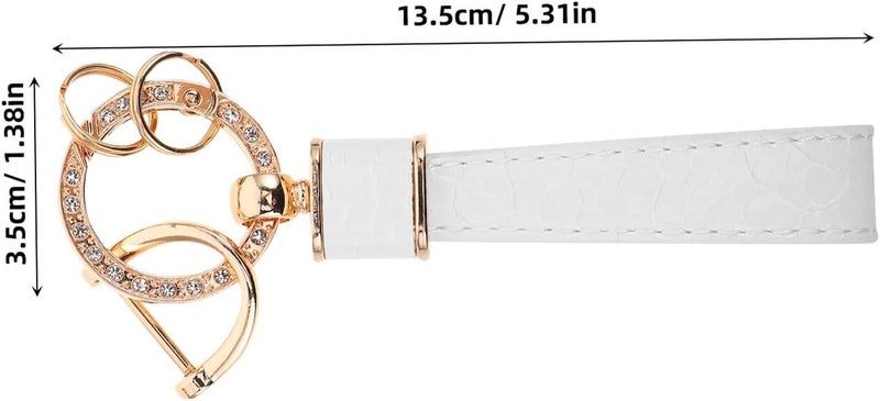 Rhinestone Car Keychain Leather Key Fob Holder White Waist Hanging Keyring for Men and Women Car Keys Accessories - Image 2