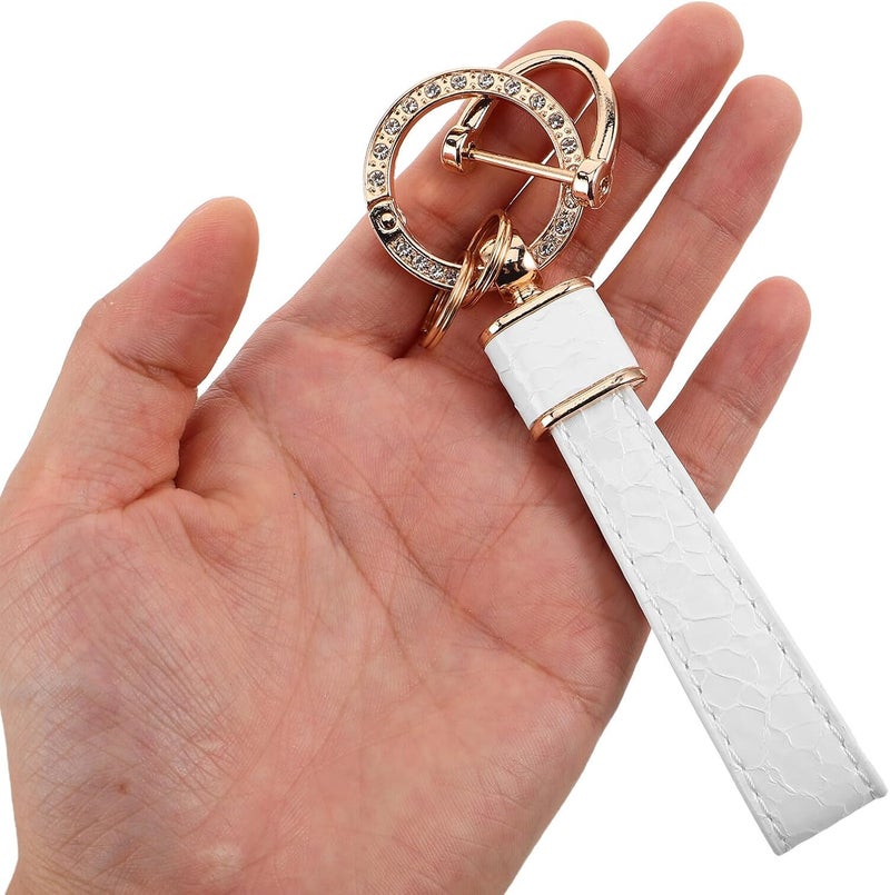 Rhinestone Car Keychain Leather Key Fob Holder White Waist Hanging Keyring for Men and Women Car Keys Accessories - Image 4