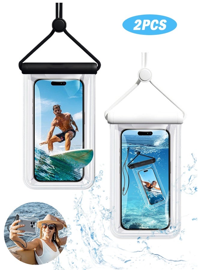 SUNDAREE جراب هاتف مقاوم للماء من البولي يوريثان الحراري IPX8، جراب مزدوج الغلق، جراب جاف للهواتف المحمولة مع حبل تثبيت مناسب لأجهزة تصل إلى 7.5 بوصة، جراب واقٍ لهاتف iPhone 15 14 13 12 11 Pro Max Plus XR، Galaxy S24 S23 - أسود وأبيض - Image 1