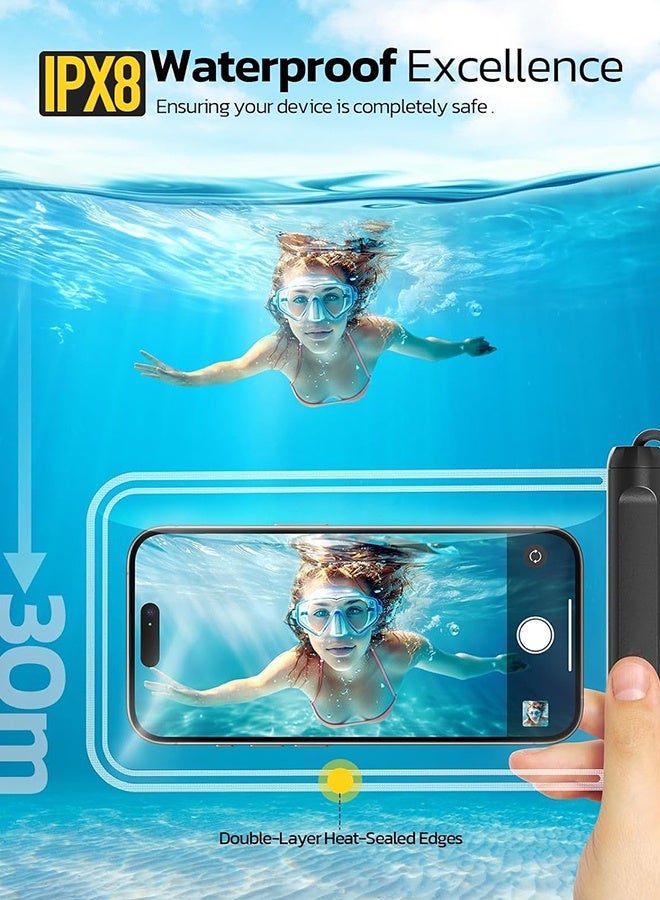 SUNDAREE جراب هاتف مقاوم للماء من البولي يوريثان الحراري IPX8، جراب مزدوج الغلق، جراب جاف للهواتف المحمولة مع حبل تثبيت مناسب لأجهزة تصل إلى 7.5 بوصة، جراب واقٍ لهاتف iPhone 15 14 13 12 11 Pro Max Plus XR، Galaxy S24 S23 - أسود وأبيض - Image 2